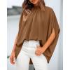 imageBTFBM Womens Summer Tops 2025 Fall Mock Neck Batwing Sleeve Shirts Loose High Low Hem Oversized Dressy Casual BlousesBrown