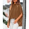 imageBTFBM Womens Summer Tops 2025 Fall Mock Neck Batwing Sleeve Shirts Loose High Low Hem Oversized Dressy Casual BlousesBrown