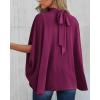 imageBTFBM Womens Summer Tops 2025 Fall Mock Neck Batwing Sleeve Shirts Loose High Low Hem Oversized Dressy Casual BlousesPurple Red