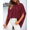 imageBTFBM Womens Summer Tops 2025 Fall Mock Neck Batwing Sleeve Shirts Loose High Low Hem Oversized Dressy Casual BlousesWine Red