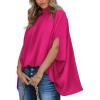 imageBTFBM Womens Summer Tops 2025 Fall Mock Neck Batwing Sleeve Shirts Loose High Low Hem Oversized Dressy Casual BlousesRose Red