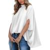 imageBTFBM Womens Summer Tops 2025 Fall Mock Neck Batwing Sleeve Shirts Loose High Low Hem Oversized Dressy Casual BlousesWhite