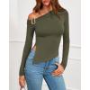imageBTFBM Off The Shoulder Tops for Women Trendy 2025 Asymmetrical Long Sleeve Fitted Fall Going Out Top Y2K ClothesArmy Green