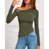 imageBTFBM Off The Shoulder Tops for Women Trendy 2025 Asymmetrical Long Sleeve Fitted Fall Going Out Top Y2K ClothesArmy Green