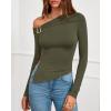 imageBTFBM Off The Shoulder Tops for Women Trendy 2025 Asymmetrical Long Sleeve Fitted Fall Going Out Top Y2K ClothesArmy Green