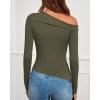 imageBTFBM Off The Shoulder Tops for Women Trendy 2025 Asymmetrical Long Sleeve Fitted Fall Going Out Top Y2K ClothesArmy Green