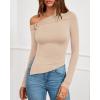 imageBTFBM Off The Shoulder Tops for Women Trendy 2025 Asymmetrical Long Sleeve Fitted Fall Going Out Top Y2K ClothesBeige