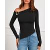 imageBTFBM Off The Shoulder Tops for Women Trendy 2025 Asymmetrical Long Sleeve Fitted Fall Going Out Top Y2K ClothesBlack