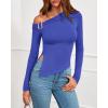imageBTFBM Off The Shoulder Tops for Women Trendy 2025 Asymmetrical Long Sleeve Fitted Fall Going Out Top Y2K ClothesBlue