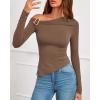 imageBTFBM Off The Shoulder Tops for Women Trendy 2025 Asymmetrical Long Sleeve Fitted Fall Going Out Top Y2K ClothesBrown