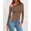 imageBTFBM Off The Shoulder Tops for Women Trendy 2025 Asymmetrical Long Sleeve Fitted Fall Going Out Top Y2K ClothesBrown