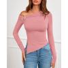 imageBTFBM Off The Shoulder Tops for Women Trendy 2025 Asymmetrical Long Sleeve Fitted Fall Going Out Top Y2K ClothesPink