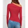 imageBTFBM Off The Shoulder Tops for Women Trendy 2025 Asymmetrical Long Sleeve Fitted Fall Going Out Top Y2K ClothesRed