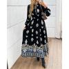 imageBTFBM Womens Boho Maxi Dress 2025 Casual V Neck Long Sleeve Front Tie Button Flowy Fall Wedding Guest Dresses PocketsBlack White Flower