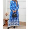 imageBTFBM Womens Boho Maxi Dress 2025 Casual V Neck Long Sleeve Front Tie Button Flowy Fall Wedding Guest Dresses PocketsBlue White Flower