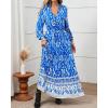imageBTFBM Womens Boho Maxi Dress 2025 Casual V Neck Long Sleeve Front Tie Button Flowy Fall Wedding Guest Dresses PocketsBlue White Flower