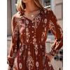 imageBTFBM Womens Boho Maxi Dress 2025 Casual V Neck Long Sleeve Front Tie Button Flowy Fall Wedding Guest Dresses PocketsBrown