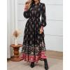 imageBTFBM Womens Boho Maxi Dress 2025 Casual V Neck Long Sleeve Front Tie Button Flowy Fall Wedding Guest Dresses PocketsFloral Black Multicolored