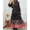 imageBTFBM Womens Boho Maxi Dress 2025 Casual V Neck Long Sleeve Front Tie Button Flowy Fall Wedding Guest Dresses PocketsFloral Black Multicolored