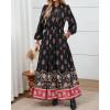 imageBTFBM Womens Boho Maxi Dress 2025 Casual V Neck Long Sleeve Front Tie Button Flowy Fall Wedding Guest Dresses PocketsFloral Black Multicolored