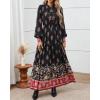 imageBTFBM Womens Boho Maxi Dress 2025 Casual V Neck Long Sleeve Front Tie Button Flowy Fall Wedding Guest Dresses PocketsFloral Black Multicolored