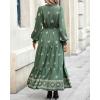 imageBTFBM Womens Boho Maxi Dress 2025 Casual V Neck Long Sleeve Front Tie Button Flowy Fall Wedding Guest Dresses PocketsFloral Green