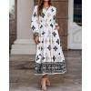 imageBTFBM Womens Boho Maxi Dress 2025 Casual V Neck Long Sleeve Front Tie Button Flowy Fall Wedding Guest Dresses PocketsFloral White Multicolored