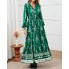 imageBTFBM Womens Boho Maxi Dress 2025 Casual V Neck Long Sleeve Front Tie Button Flowy Fall Wedding Guest Dresses PocketsGreen White Flower