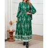 imageBTFBM Womens Boho Maxi Dress 2025 Casual V Neck Long Sleeve Front Tie Button Flowy Fall Wedding Guest Dresses PocketsGreen White Flower