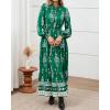 imageBTFBM Womens Boho Maxi Dress 2025 Casual V Neck Long Sleeve Front Tie Button Flowy Fall Wedding Guest Dresses PocketsGreen White Flower