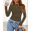 imageBTFBM Womens Tops 2025 Fall Clothes Long Sleeve T Shirts Boat Neck Ruched Slim Fit Casual Stretchy Going Out OutfitsArmy Green