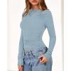 imageBTFBM Womens Tops 2025 Fall Clothes Long Sleeve T Shirts Boat Neck Ruched Slim Fit Casual Stretchy Going Out OutfitsBlue