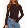 imageBTFBM Womens Tops 2025 Fall Clothes Long Sleeve T Shirts Boat Neck Ruched Slim Fit Casual Stretchy Going Out OutfitsBrown