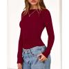 imageBTFBM Womens Tops 2025 Fall Clothes Long Sleeve T Shirts Boat Neck Ruched Slim Fit Casual Stretchy Going Out OutfitsBurgundy