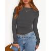 imageBTFBM Womens Tops 2025 Fall Clothes Long Sleeve T Shirts Boat Neck Ruched Slim Fit Casual Stretchy Going Out OutfitsDark Grey