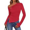 imageBTFBM Off The Shoulder Tops for Women Trendy 2025 Asymmetrical Long Sleeve Fitted Fall Going Out Top Y2K ClothesRed