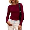 imageBTFBM Womens Tops 2025 Fall Clothes Long Sleeve T Shirts Boat Neck Ruched Slim Fit Casual Stretchy Going Out OutfitsBurgundy