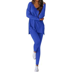 imageBTFBM Two Piece Sets for Women 2025 Casual Lounge Set Matching Oversized Shirts Leggings Workout Airport Travel OutfitsBlue