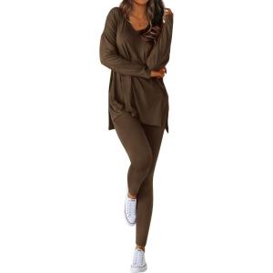 imageBTFBM Two Piece Sets for Women 2025 Casual Lounge Set Matching Oversized Shirts Leggings Workout Airport Travel OutfitsDark Brown