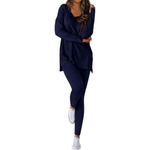 imageBTFBM Two Piece Sets for Women 2025 Casual Lounge Set Matching Oversized Shirts Leggings Workout Airport Travel OutfitsNavy Blue