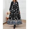 imageBTFBM Womens Fall Wedding Guest Dresses 2025 Casual Floral Long Sleeve V Neck Front Tie Flowy Boho Maxi Dress PocketsBlack White Flower