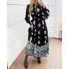 imageBTFBM Womens Fall Wedding Guest Dresses 2025 Casual Floral Long Sleeve V Neck Front Tie Flowy Boho Maxi Dress PocketsBlack White Flower