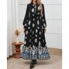 imageBTFBM Womens Fall Wedding Guest Dresses 2025 Casual Floral Long Sleeve V Neck Front Tie Flowy Boho Maxi Dress PocketsBlack White Flower