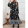 imageBTFBM Womens Fall Wedding Guest Dresses 2025 Casual Floral Long Sleeve V Neck Front Tie Flowy Boho Maxi Dress PocketsBlack White Flower