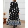 imageBTFBM Womens Fall Wedding Guest Dresses 2025 Casual Floral Long Sleeve V Neck Front Tie Flowy Boho Maxi Dress PocketsBlack White Flower