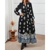 imageBTFBM Womens Fall Wedding Guest Dresses 2025 Casual Floral Long Sleeve V Neck Front Tie Flowy Boho Maxi Dress PocketsBlack White Flower
