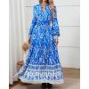imageBTFBM Womens Fall Wedding Guest Dresses 2025 Casual Floral Long Sleeve V Neck Front Tie Flowy Boho Maxi Dress PocketsBlue White Flower