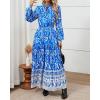 imageBTFBM Womens Fall Wedding Guest Dresses 2025 Casual Floral Long Sleeve V Neck Front Tie Flowy Boho Maxi Dress PocketsBlue White Flower