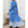 imageBTFBM Womens Fall Wedding Guest Dresses 2025 Casual Floral Long Sleeve V Neck Front Tie Flowy Boho Maxi Dress PocketsBlue White Flower