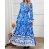imageBTFBM Womens Fall Wedding Guest Dresses 2025 Casual Floral Long Sleeve V Neck Front Tie Flowy Boho Maxi Dress PocketsBlue White Flower